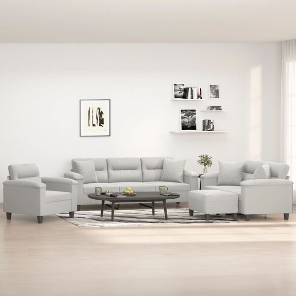 vidaXL 4 Piece Sofa Set with Pillows Light Gray Microfiber Fabric