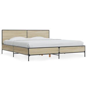 vidaXL Bed Frame Sonoma oak Engineered wood, metal, plywood 78.7x78.7 in