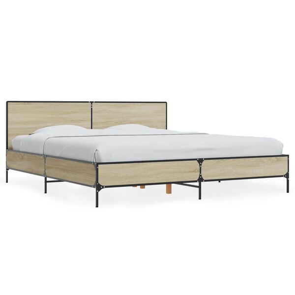 vidaXL Bed Frame Sonoma oak Engineered wood, metal, plywood 78.7x78.7 in