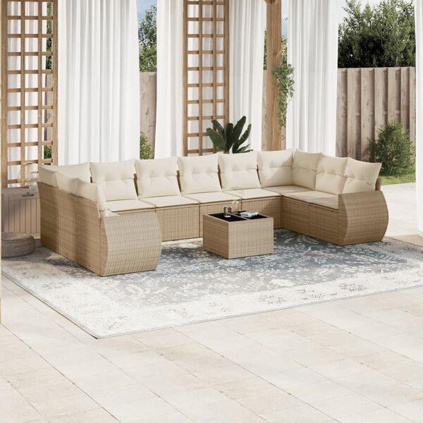vidaXL Garden Sofa Set Beige PE rattan 11 Piece Set Modular
