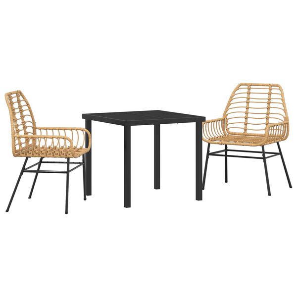 vidaXL Garden Dining Set 3 pcs Brown poly rattan