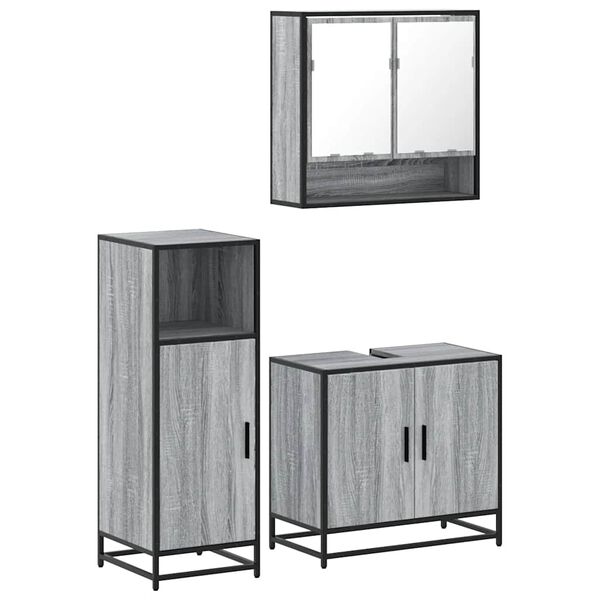 vidaXL Bathroom Furniture Set Grey Sonoma Engineered wood, metal, glass