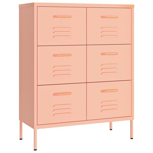 vidaXL Drawer Cabinet Pink Steel Large Drawer Cabinet Rectangular