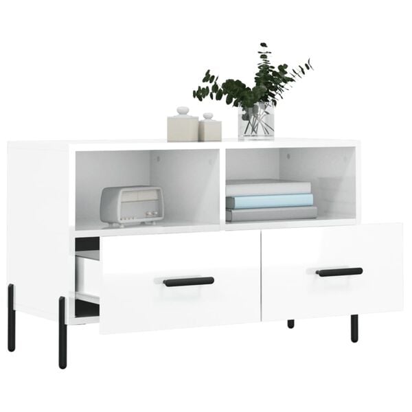 vidaXL TV Cabinet High gloss white Engineered wood, iron