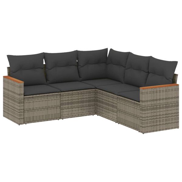 vidaXL Garden Sofa Set Grey PE rattan, powder-coated steel, polyester