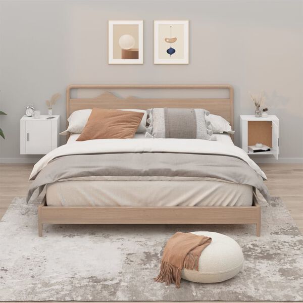 vidaXL Wall-mounted Bedside Cabinet Set of 2 High gloss white