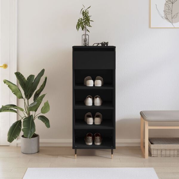 vidaXL Shoe Cabinet Black Engineered wood Medium Shoe Cabinet