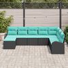 vidaXL Sofa Set with Cushion 8 pcs Black and Turquoise Poly Rattan