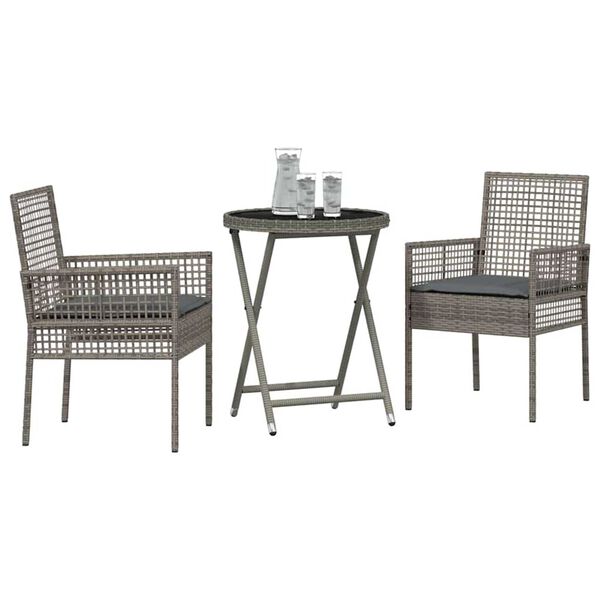 vidaXL Garden Bistro Set 3 pcs Gray Poly rattan