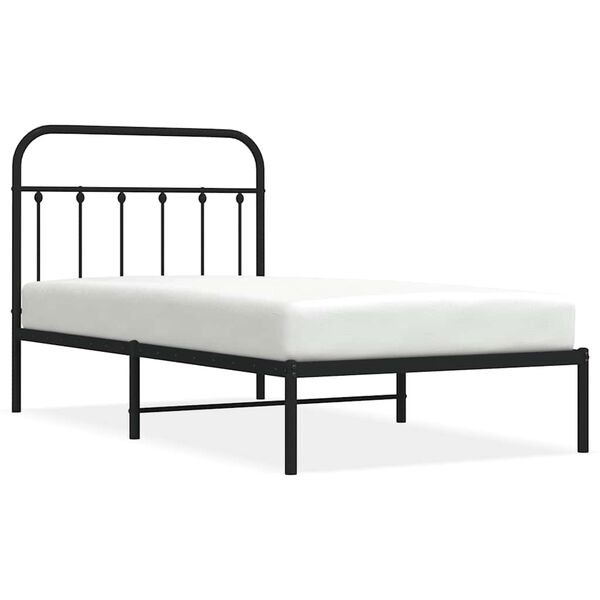 vidaXL Bed Frame Black Powder-Coated Steel Twin Bed Frame Rectangular