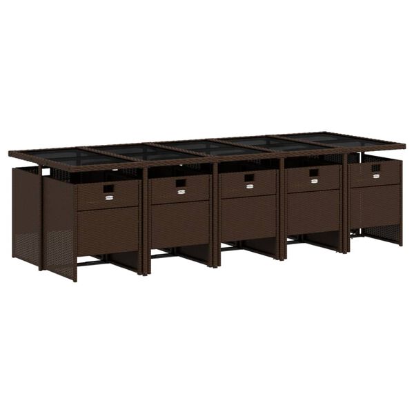 vidaXL Garden Dining Set Brown Poly Rattan 10-Seater Foldable