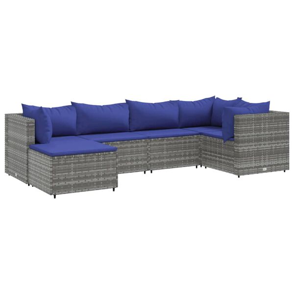 vidaXL Patio Lounge Set Grey PE Rattan, Powder-Coated Steel 6 Piece Set