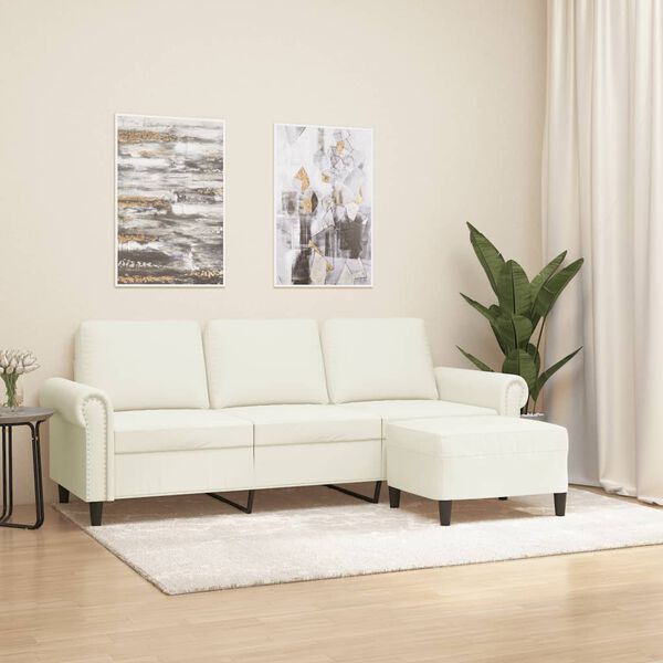 vidaXL 3-Seater Sofa with Footstool Cream 70.9" Velvet