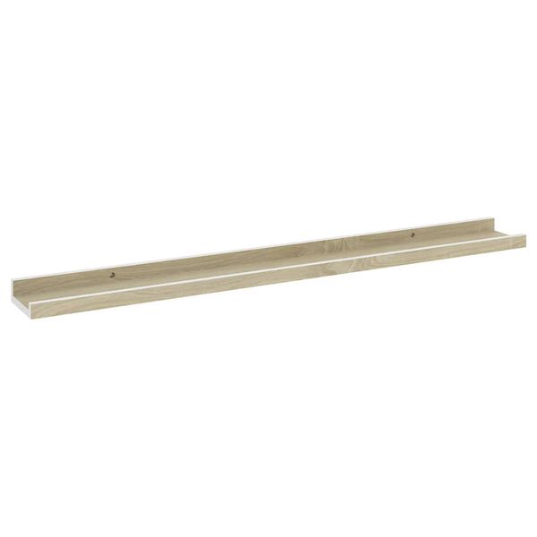 vidaXL Wall Shelf Set of 2 White and Sonoma Oak MDF 31.5 x 3.5 x 1.2 in