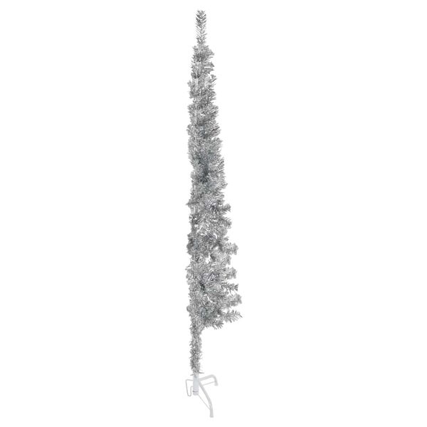 vidaXL Artificial Half Christmas Tree Silver PVC, Steel Slim, 59.1 in tall