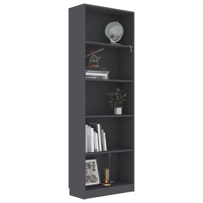 vidaXL 5-Tier Book Cabinet Gray 23.6"x9.4"x68.9" Chipboard