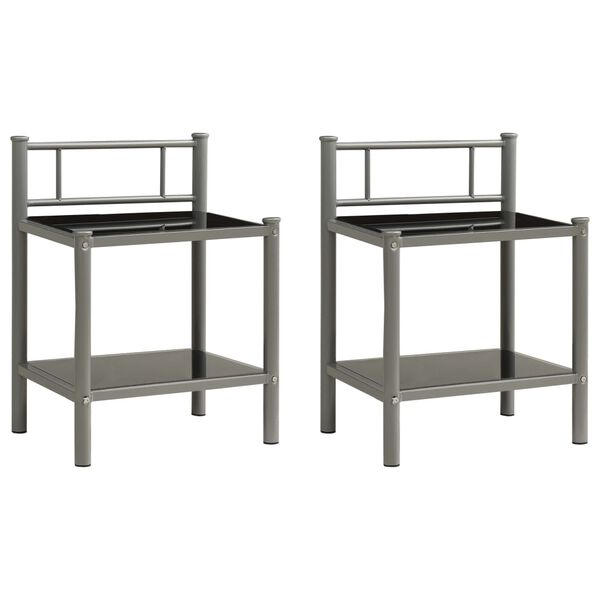 vidaXL Bedside Cabinet Set of 2 Grey and Black