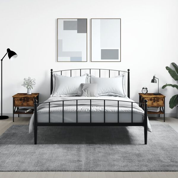 vidaXL Bedside Table Set of 2 Smoked Oak Engineered Wood, Iron Medium