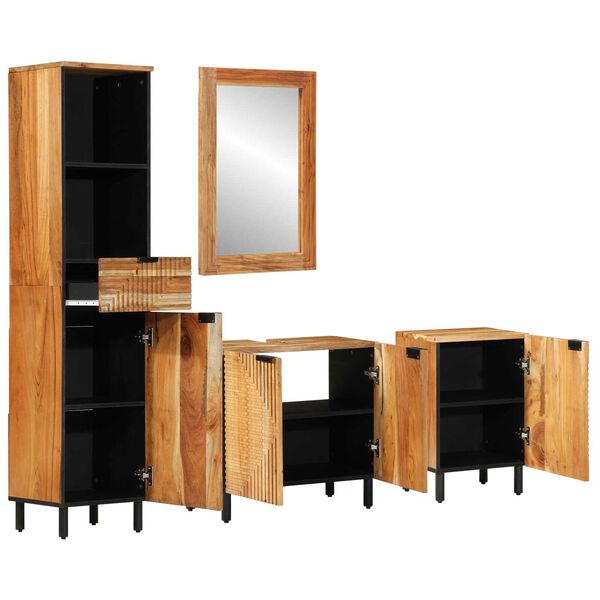 vidaXL Bathroom Furniture Set with Shelf 4 pcs Brown solid acacia wood
