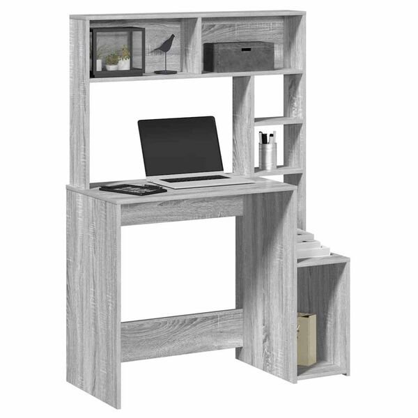 vidaXL Desk Grey Sonoma Engineered Wood Medium Computer Desk