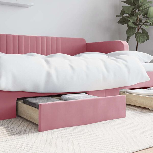vidaXL Bed Drawer Pink Engineered wood and 100% polyester velvet Storage