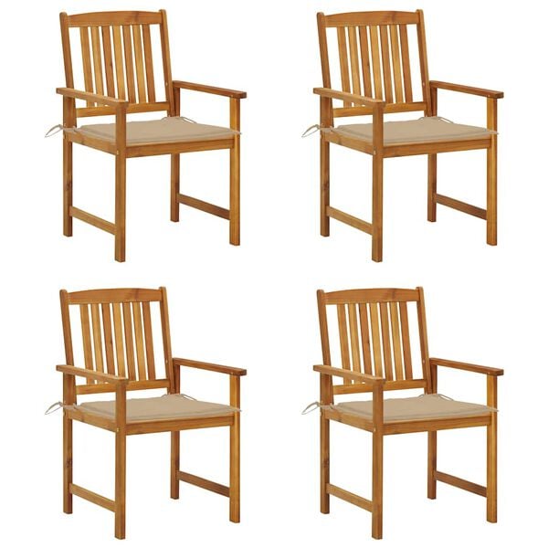 vidaXL Patio Chair Set of 4 Wooden brown Solid Acacia Wood Standard