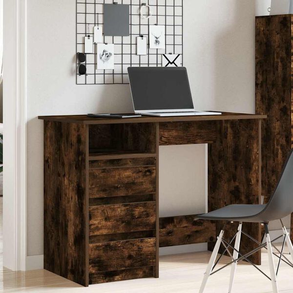 vidaXL Desk Smoked oak Engineered wood 40.2x19.7x29.5 in Desk