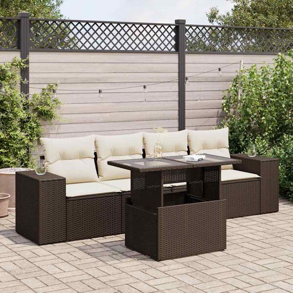 vidaXL Garden Sofa Set Brown PE rattan Large Adjustable Armrests