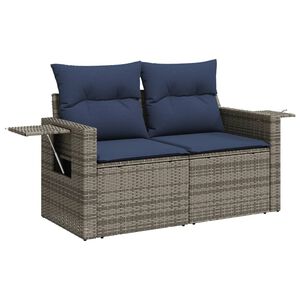 vidaXL Patio Sofa with Cushions 2-Seater Gray Poly Rattan