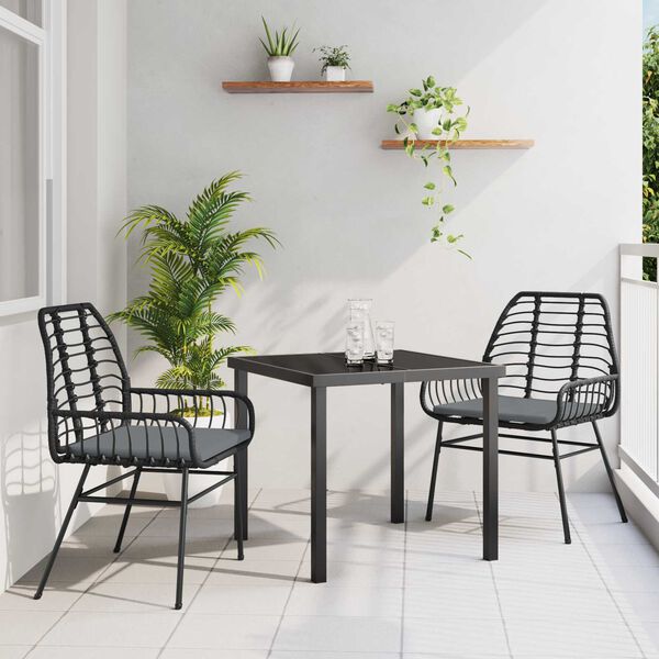 vidaXL Garden Dining Set 3 pcs Black poly rattan