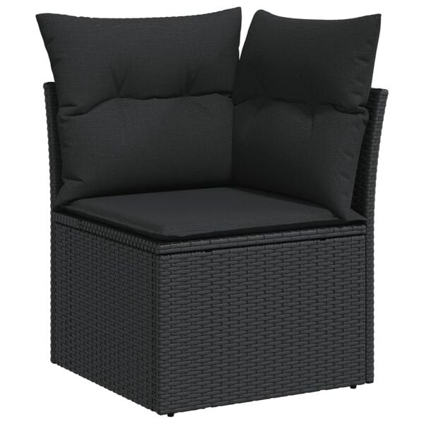 vidaXL Garden Sofa Set Black PE rattan, powder-coated steel, tempered glass