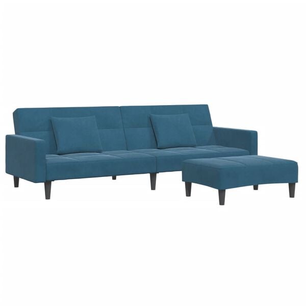 vidaXL 2-Seater Sofa Bed with Footstool Blue Velvet