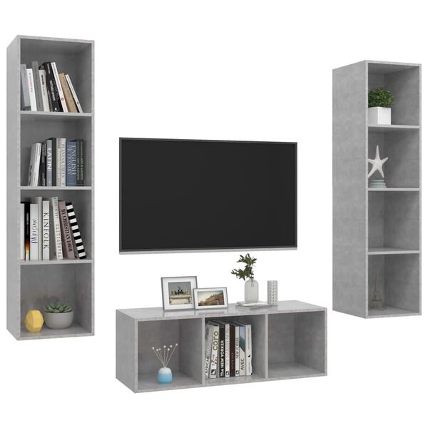 vidaXL 3 Piece TV Stand Set Concrete Gray Engineered Wood