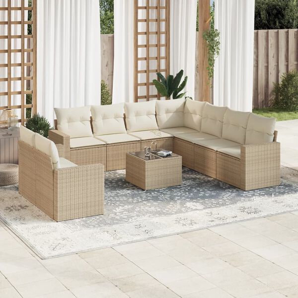 vidaXL Garden Sofa Set Beige PE rattan, powder-coated steel, tempered glass