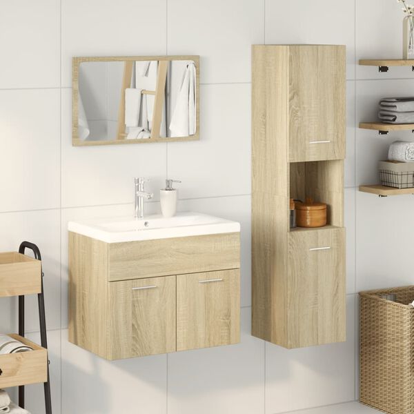 vidaXL Bathroom Furniture Set Sonoma Oak Engineered Wood, Glass