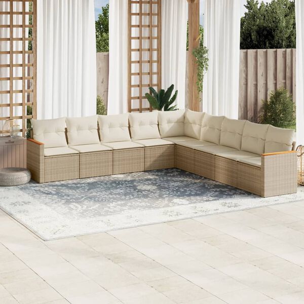 vidaXL Garden Sofa Set Beige PE rattan, powder-coated steel, polyester