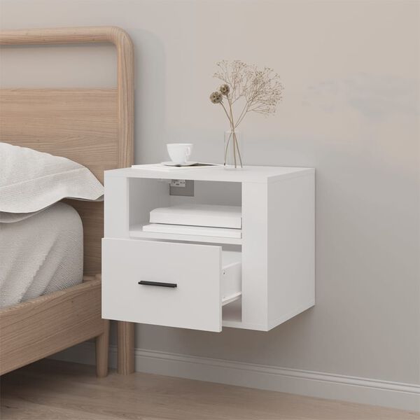 vidaXL Wall-mounted Bedside Cabinet White Engineered wood Medium Storage