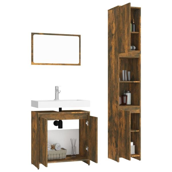 vidaXL Bathroom Furniture Set Smoked Oak Engineered Wood, Acrylic Standard