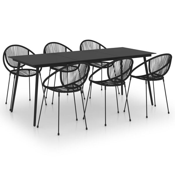 vidaXL 7 Piece Patio Dining Set PVC Rattan Black