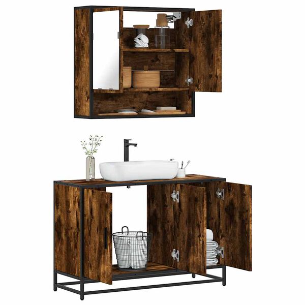 vidaXL Bathroom Furniture Set Smoked Oak Engineered wood, metal Large