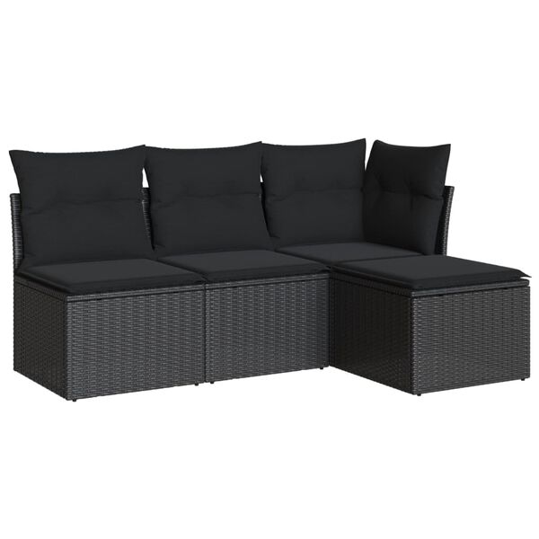 vidaXL Garden Sofa Set Black PE rattan, powder-coated steel, 100% polyester
