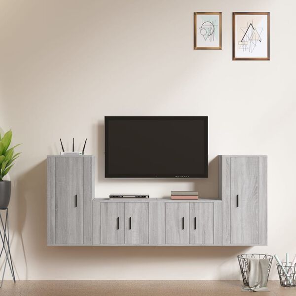vidaXL TV Cabinet Set Set of 4 Gray Sonoma Engineered wood 4 Piece Set