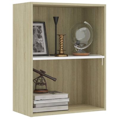 vidaXL 2-Tier Book Cabinet White and Sonoma Oak 23.6"x11.8"x30.1" Chipboard