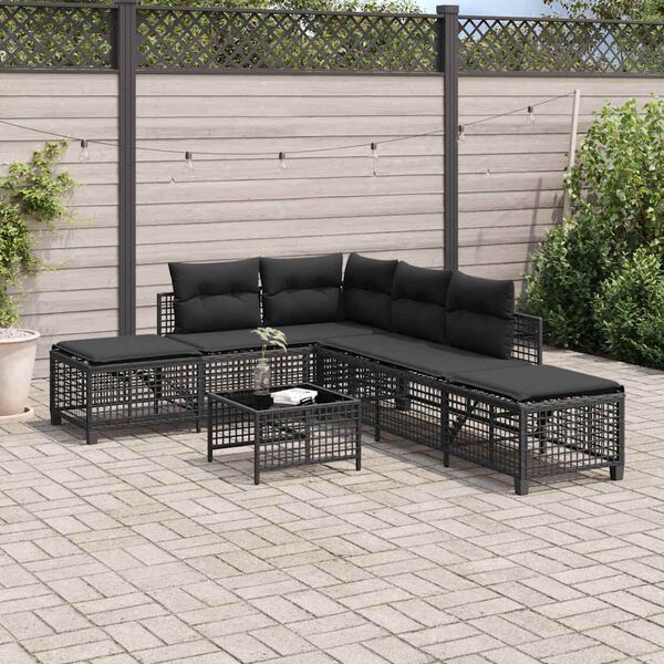 vidaXL Garden Sofa Set Black PE Rattan, Powder-Coated Steel, Tempered Glass
