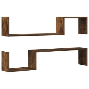vidaXL Wall Shelf Set of 2 Smoked Oak Engineered Wood Large Wall Shelf