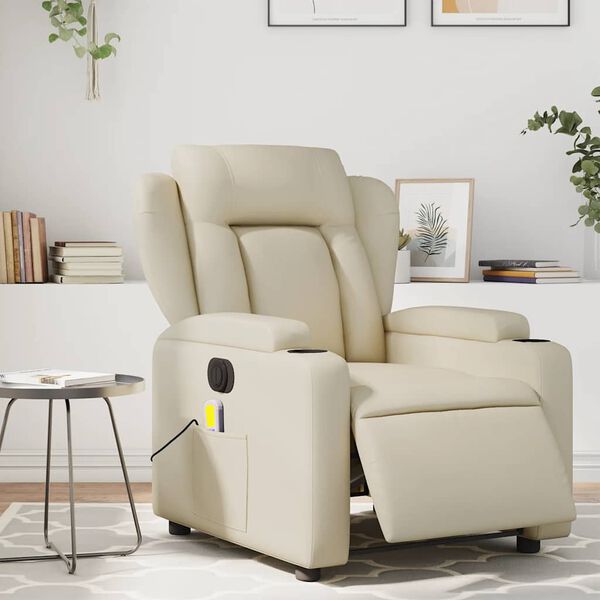 vidaXL Electric Massage Recliner Chair Cream Faux leather, metal, plywood