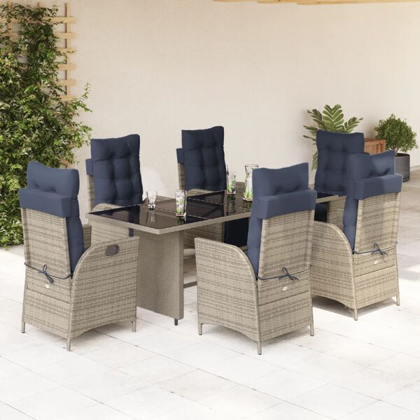 vidaXL Garden Dining Set Grey Poly Rattan Standard Adjustable Footrests