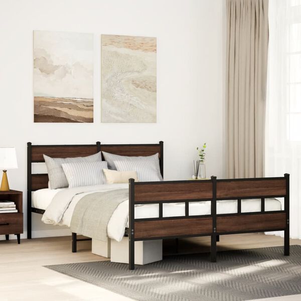 vidaXL Bed Frame Brown oak Steel and engineered wood 55.1 x 74.8 in