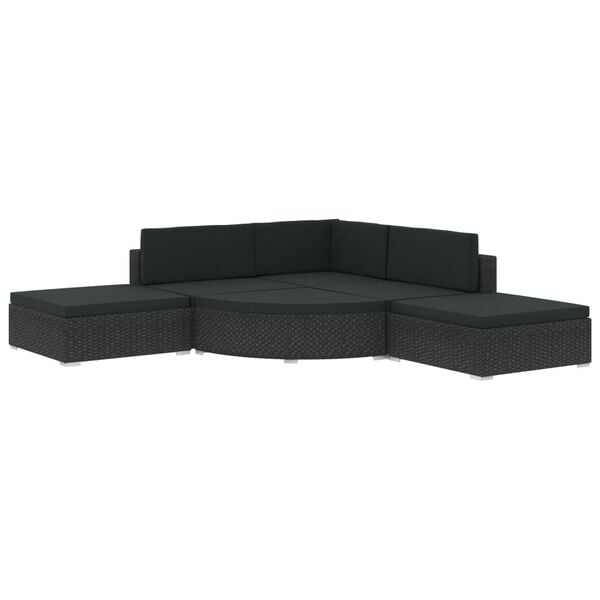 vidaXL Garden Lounge Set Black PE Rattan, Powder-Coated Steel, Polyester