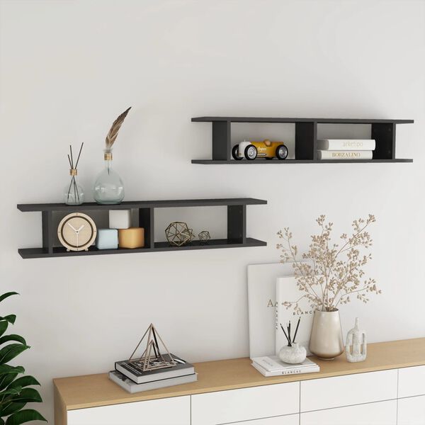 vidaXL Wall Shelf Set of 2 High gloss grey Engineered wood